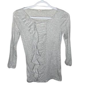 J Crew cotton 3/4 sleeve ruffle front base layer tee size XS